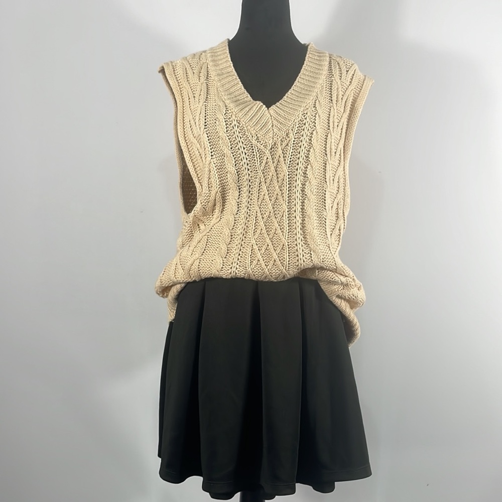 Ivory Sweater Vest,Knit Sweater Vest,Sleeveless Casual Knit,V neck,long,small - Picture 1 of 11